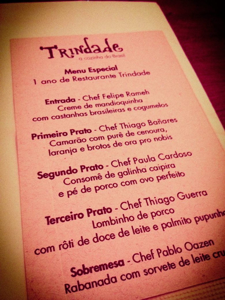 Menu de 1 ano do Restaurante Trindade